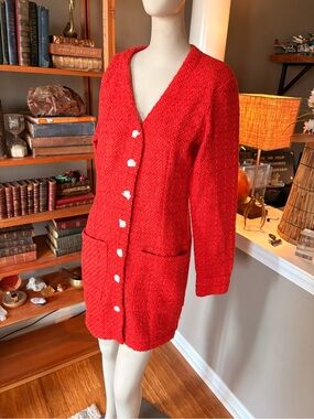 Endless Rose Red Button DownCardigan Dress with Gold Buttons